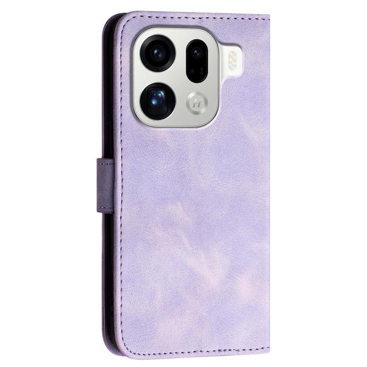 For OPPO Find X9 Pro Grid Butterfly Embossed Pattern Leather Phone Case with Lanyard