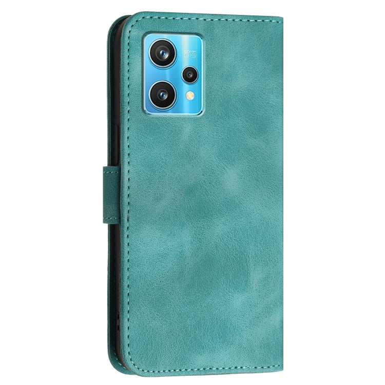 For Realme 9 Pro+ Grid Butterfly Embossed Pattern Leather Phone Case with Lanyard
