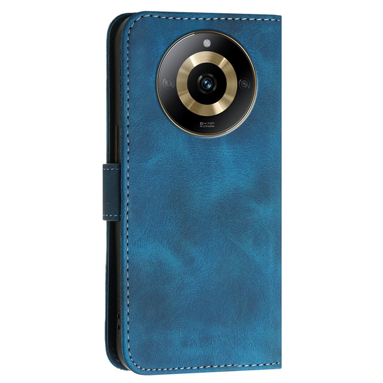 For Realme 11 5G Global Grid Butterfly Embossed Pattern Leather Phone Case with Lanyard
