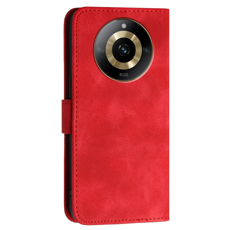 For Realme 11 5G Global Grid Butterfly Embossed Pattern Leather Phone Case with Lanyard