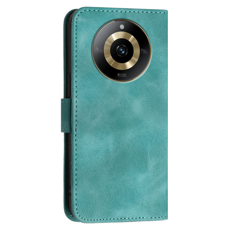For Realme 11 5G Global Grid Butterfly Embossed Pattern Leather Phone Case with Lanyard