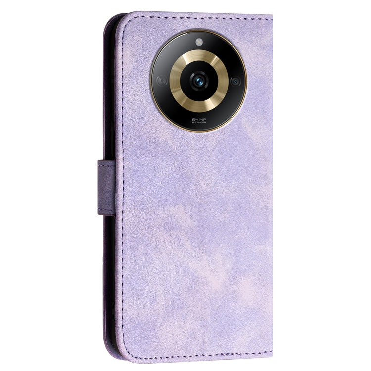 For Realme 11 5G Global Grid Butterfly Embossed Pattern Leather Phone Case with Lanyard