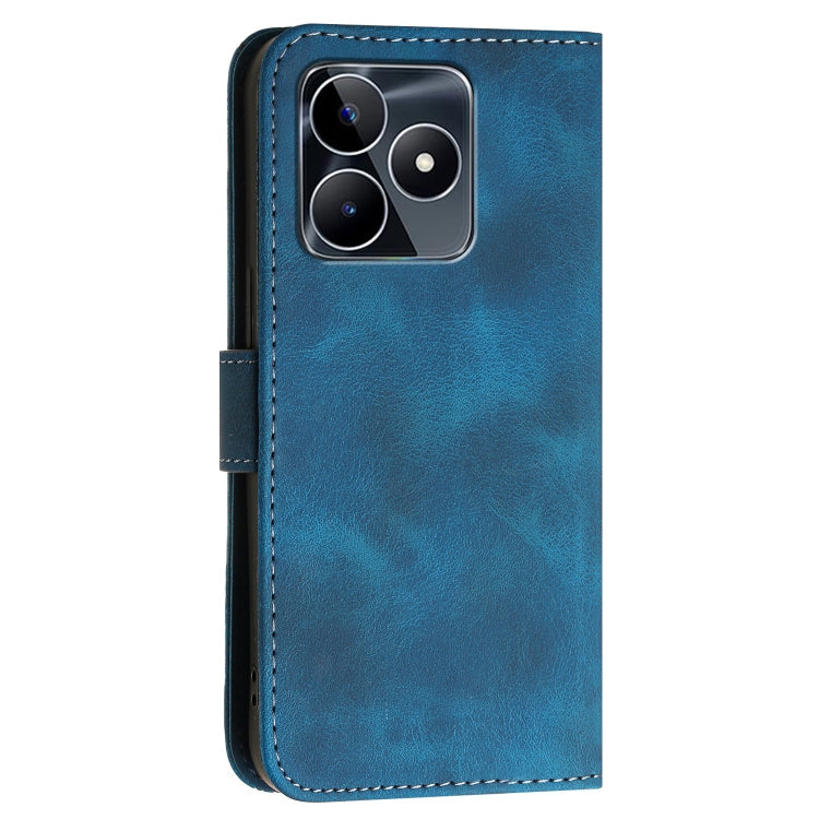 For Realme C53 / Narzo N53 Grid Butterfly Embossed Pattern Leather Phone Case with Lanyard