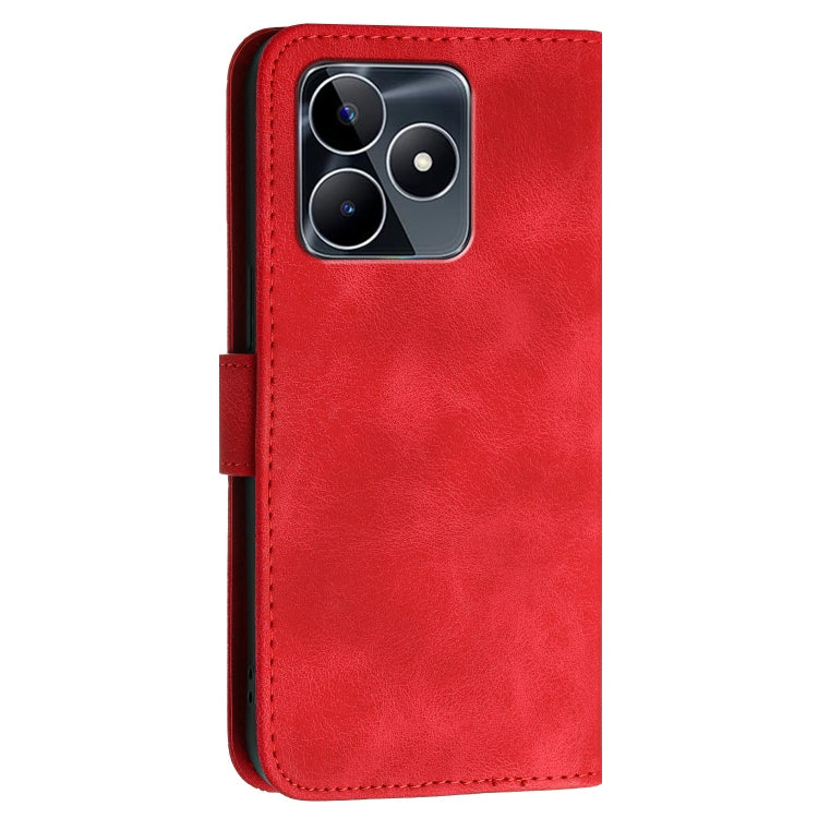 For Realme C53 / Narzo N53 Grid Butterfly Embossed Pattern Leather Phone Case with Lanyard