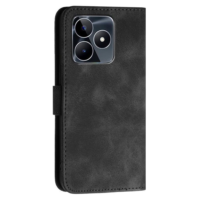 For Realme C53 / Narzo N53 Grid Butterfly Embossed Pattern Leather Phone Case with Lanyard