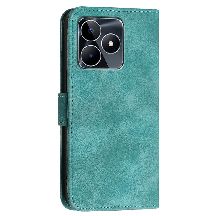 For Realme C53 / Narzo N53 Grid Butterfly Embossed Pattern Leather Phone Case with Lanyard