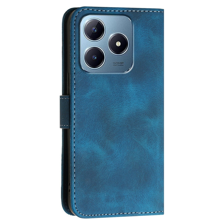 For Realme C63 Global Grid Butterfly Embossed Pattern Leather Phone Case with Lanyard
