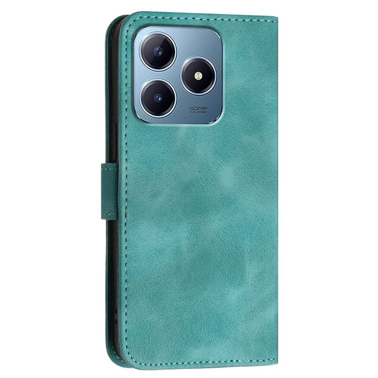 For Realme C63 Global Grid Butterfly Embossed Pattern Leather Phone Case with Lanyard