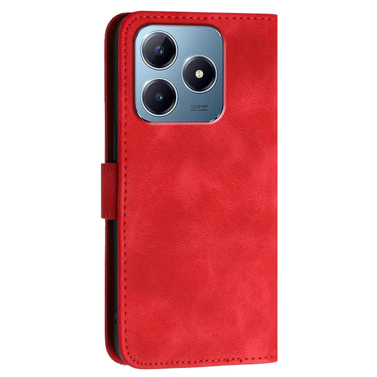 For Realme C61 Global Grid Butterfly Embossed Pattern Leather Phone Case with Lanyard
