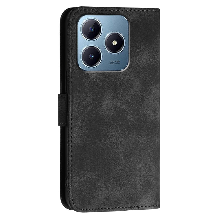 For Realme C61 Global Grid Butterfly Embossed Pattern Leather Phone Case with Lanyard