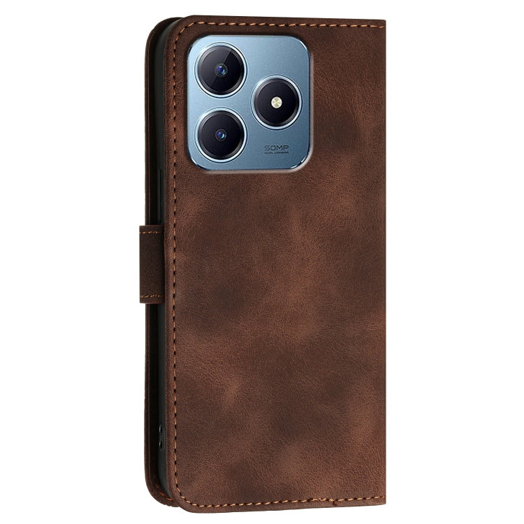 For Realme C61 Global Grid Butterfly Embossed Pattern Leather Phone Case with Lanyard
