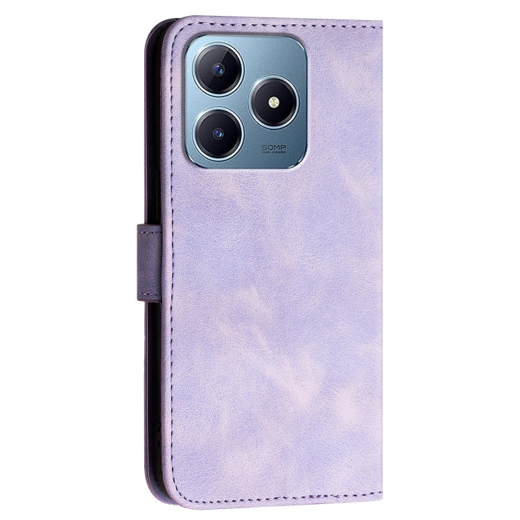 For Realme C61 Global Grid Butterfly Embossed Pattern Leather Phone Case with Lanyard