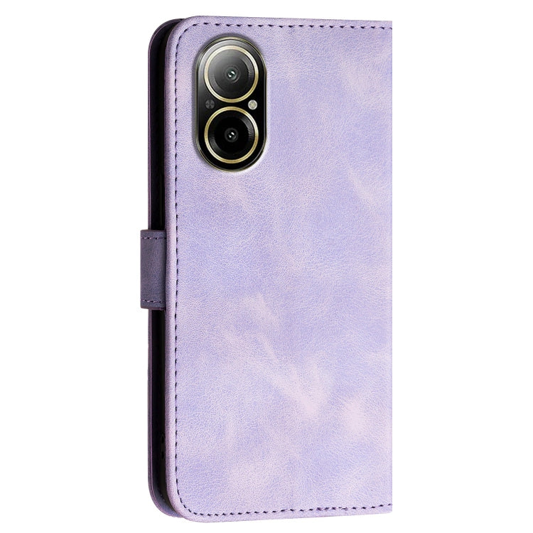 For Realme C67 4G Global Grid Butterfly Embossed Pattern Leather Phone Case with Lanyard