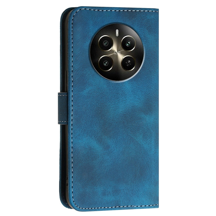 For Realme 12+ 5G Global Grid Butterfly Embossed Pattern Leather Phone Case with Lanyard