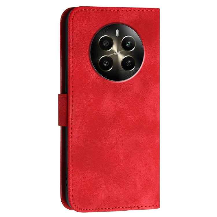 For Realme 12+ 5G Global Grid Butterfly Embossed Pattern Leather Phone Case with Lanyard