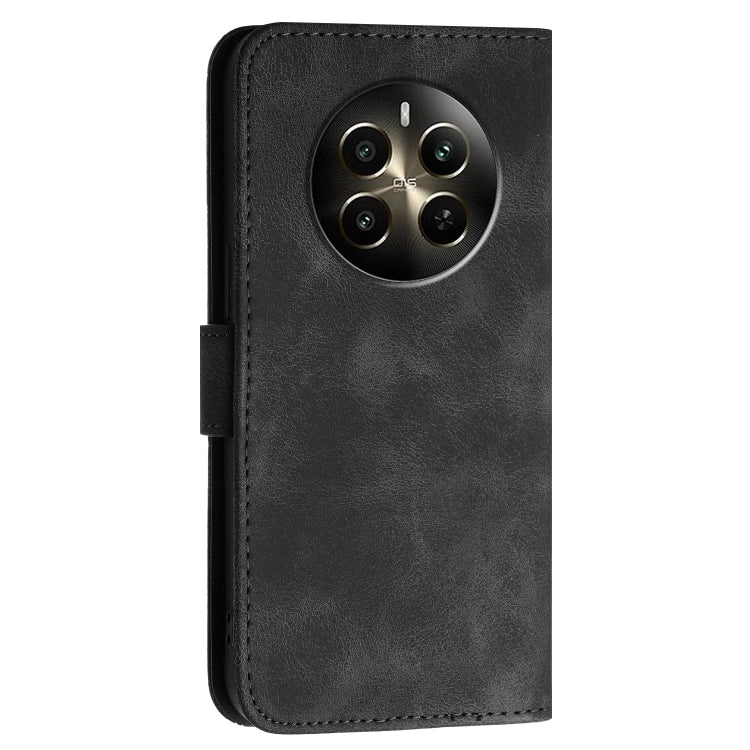 For Realme 12+ 5G Global Grid Butterfly Embossed Pattern Leather Phone Case with Lanyard