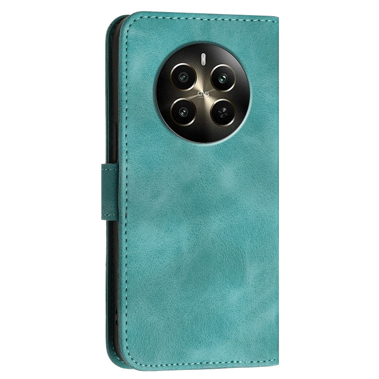 For Realme 12+ 5G Global Grid Butterfly Embossed Pattern Leather Phone Case with Lanyard