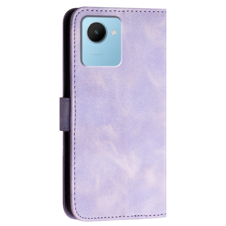 For Realme C30 4G / C30s Grid Butterfly Embossed Pattern Leather Phone Case with Lanyard
