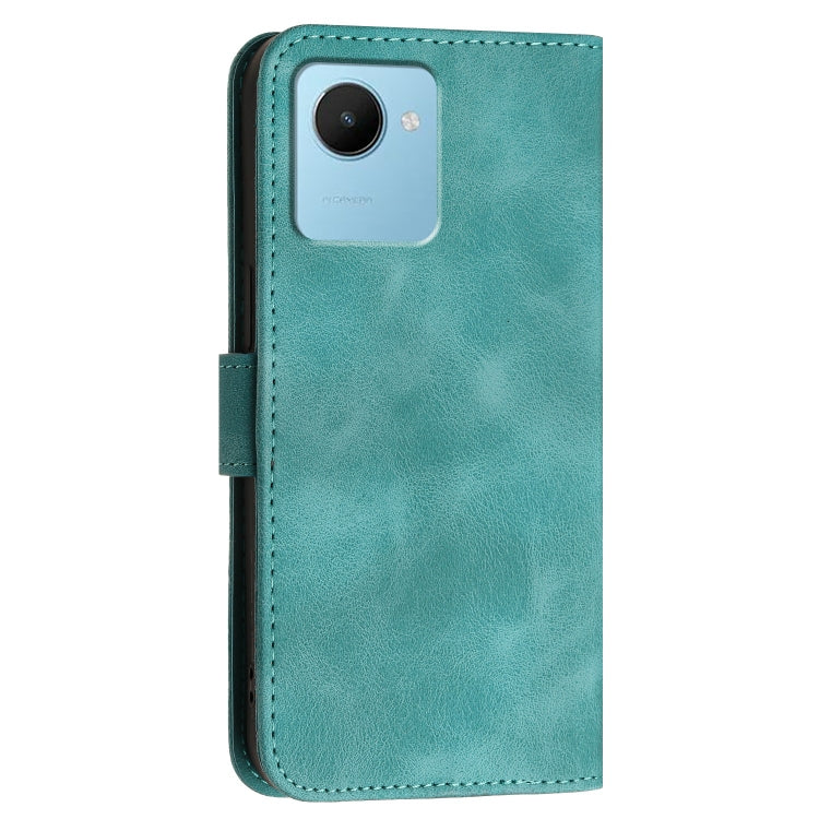 For Realme Narzo 50i Prime Grid Butterfly Embossed Pattern Leather Phone Case with Lanyard