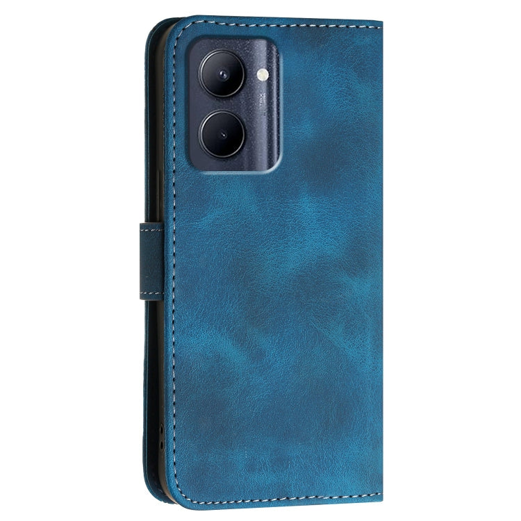 For Realme C33 Global Grid Butterfly Embossed Pattern Leather Phone Case with Lanyard