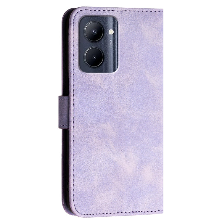 For Realme C33 Global Grid Butterfly Embossed Pattern Leather Phone Case with Lanyard