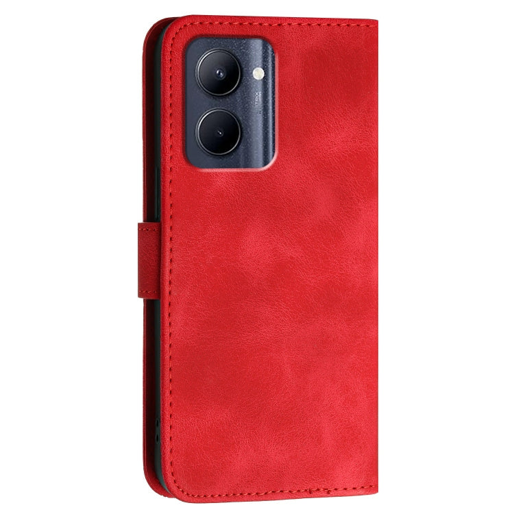 For Realme C33 2023 Global Grid Butterfly Embossed Pattern Leather Phone Case with Lanyard