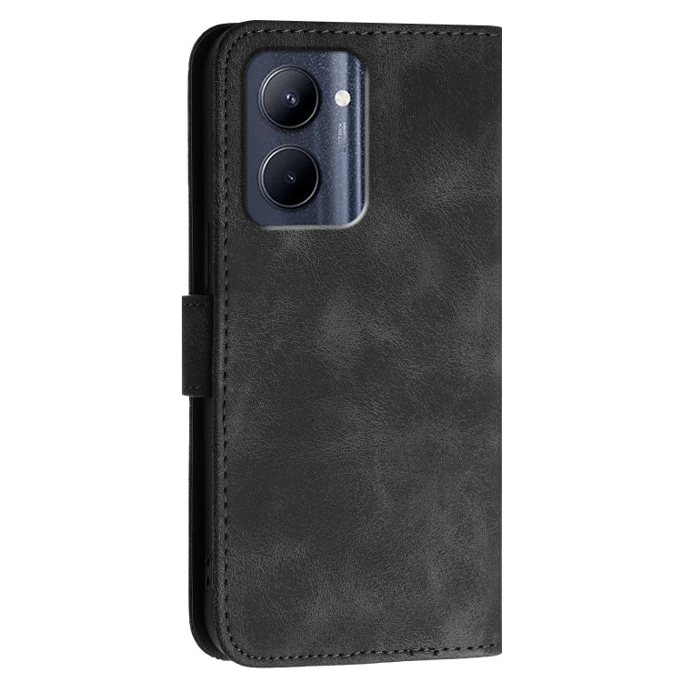 For Realme C33 2023 Global Grid Butterfly Embossed Pattern Leather Phone Case with Lanyard