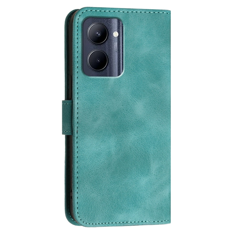 For Realme C33 2023 Global Grid Butterfly Embossed Pattern Leather Phone Case with Lanyard