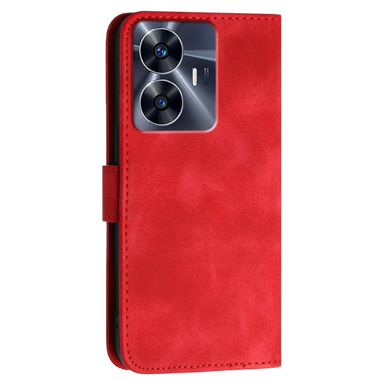 For Realme C55 4G Global Grid Butterfly Embossed Pattern Leather Phone Case with Lanyard