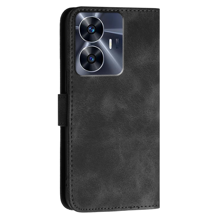 For Realme C55 4G Global Grid Butterfly Embossed Pattern Leather Phone Case with Lanyard