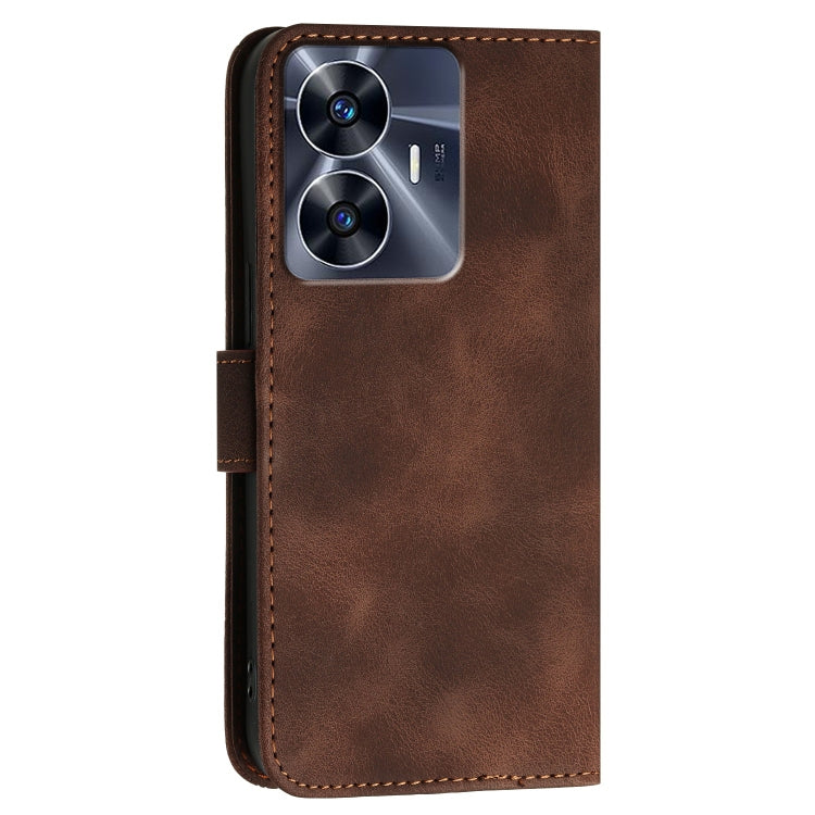 For Realme C55 4G Global Grid Butterfly Embossed Pattern Leather Phone Case with Lanyard