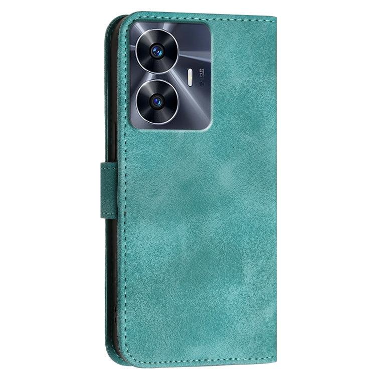 For Realme C55 4G Global Grid Butterfly Embossed Pattern Leather Phone Case with Lanyard