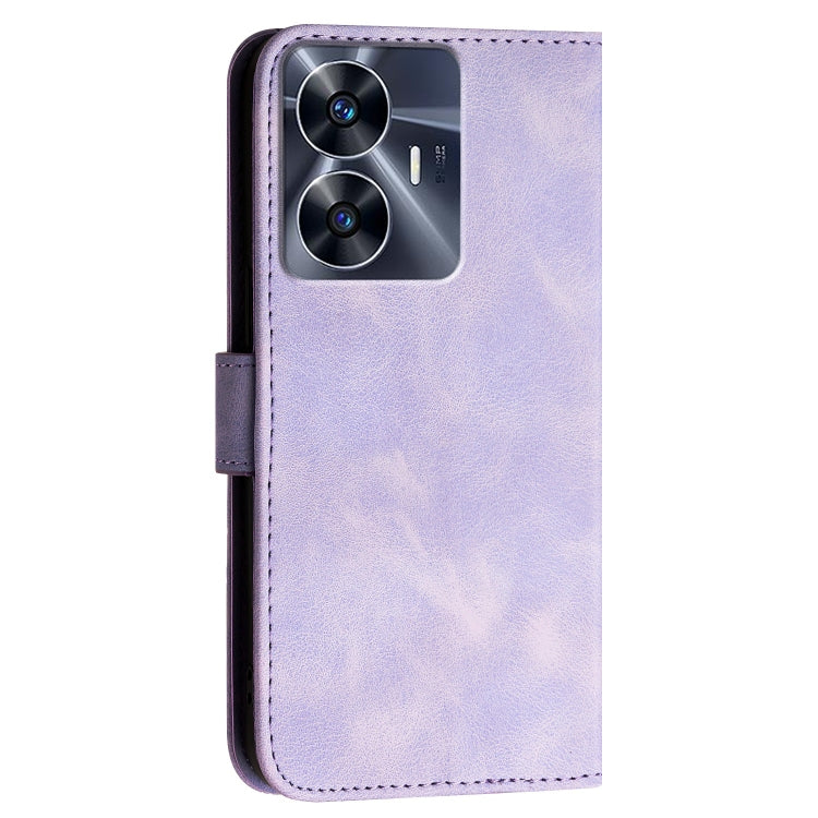 For Realme C55 4G Global Grid Butterfly Embossed Pattern Leather Phone Case with Lanyard