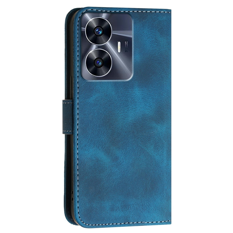 For Realme Narzo N55 Grid Butterfly Embossed Pattern Leather Phone Case with Lanyard