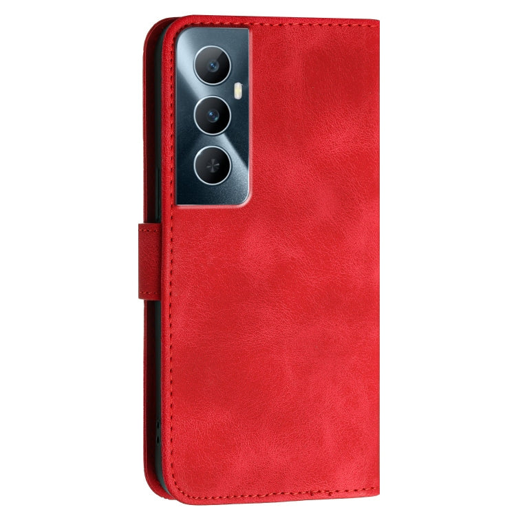 For Realme C65 4G Grid Butterfly Embossed Pattern Leather Phone Case with Lanyard
