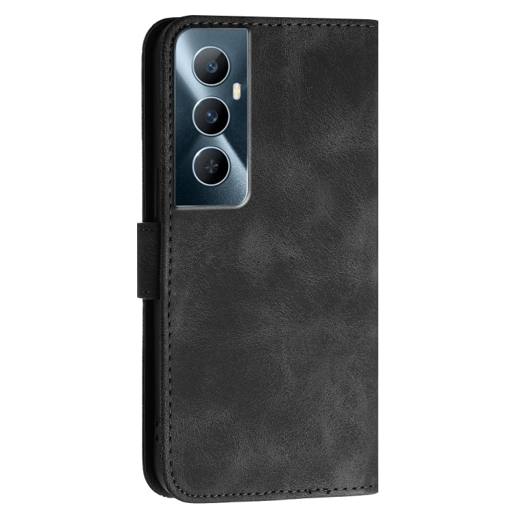 For Realme C65 4G Grid Butterfly Embossed Pattern Leather Phone Case with Lanyard
