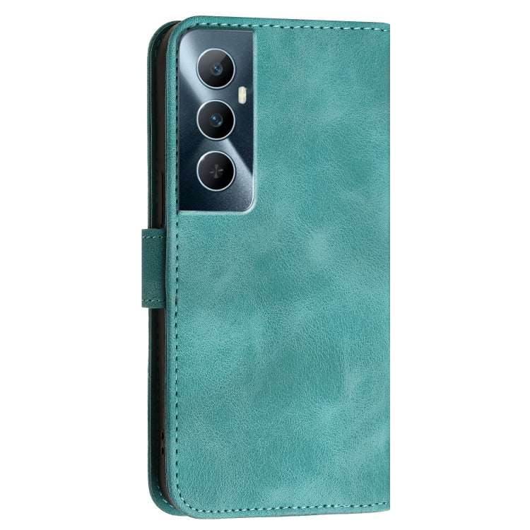 For Realme C65 4G Grid Butterfly Embossed Pattern Leather Phone Case with Lanyard