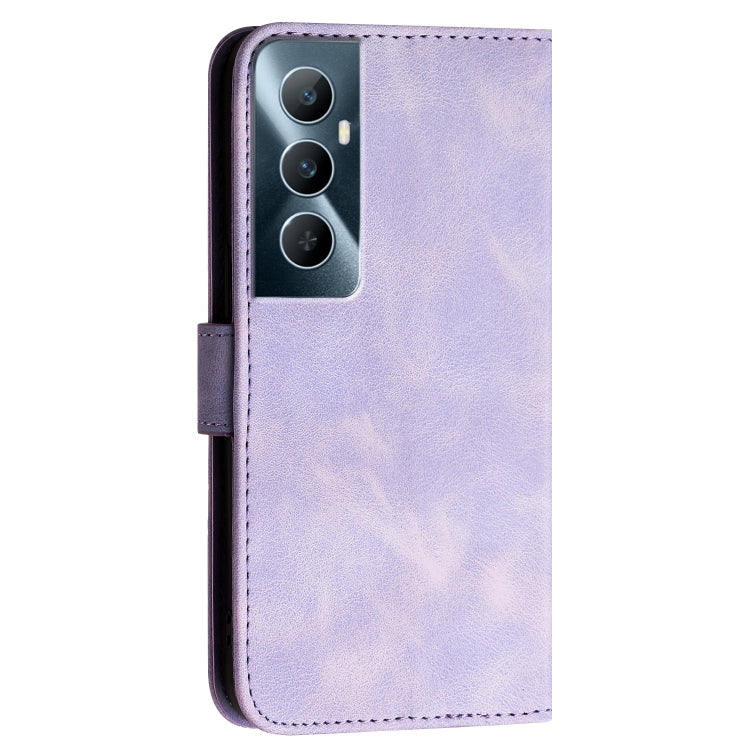 For Realme C65 4G Grid Butterfly Embossed Pattern Leather Phone Case with Lanyard