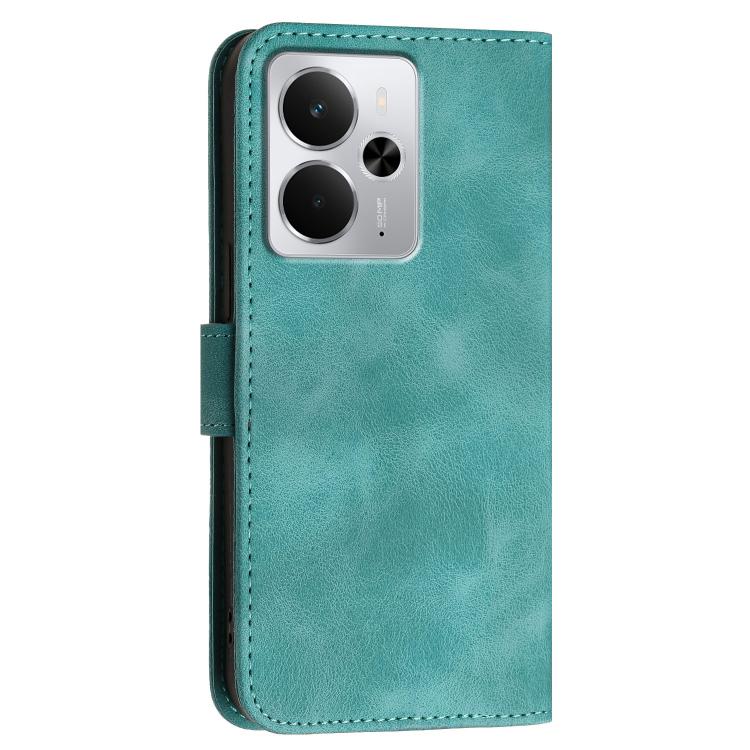 For Realme 14 / P3 5G Global Grid Butterfly Embossed Pattern Leather Phone Case with Lanyard