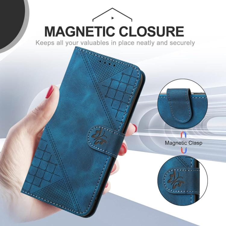 For Realme 15T 5G Grid Butterfly Embossed Pattern Leather Phone Case with Lanyard