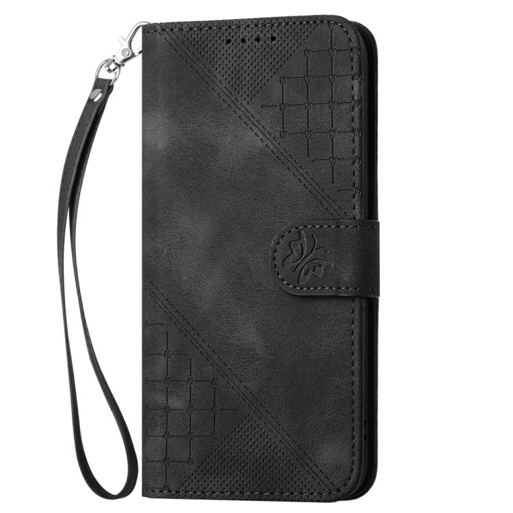 For Realme 15T 5G Grid Butterfly Embossed Pattern Leather Phone Case with Lanyard