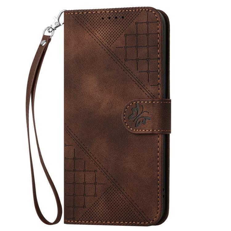 For Realme 15T 5G Grid Butterfly Embossed Pattern Leather Phone Case with Lanyard