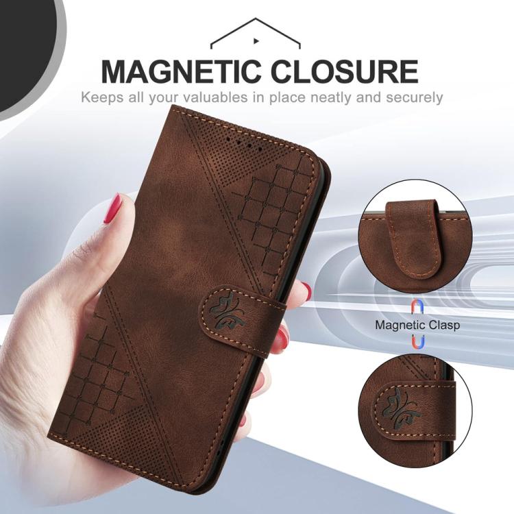 For Realme 15T 5G Grid Butterfly Embossed Pattern Leather Phone Case with Lanyard