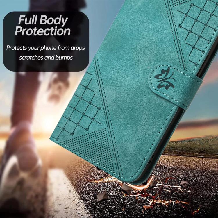 For Realme 15T 5G Grid Butterfly Embossed Pattern Leather Phone Case with Lanyard