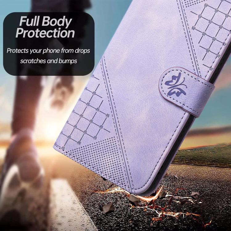 For Realme 15T 5G Grid Butterfly Embossed Pattern Leather Phone Case with Lanyard