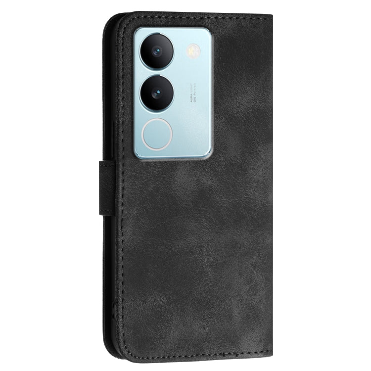 For vivo V29 5G Global Grid Butterfly Embossed Pattern Leather Phone Case with Lanyard