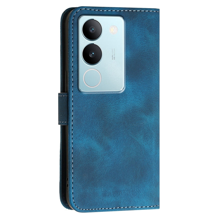 For vivo V29 Pro Grid Butterfly Embossed Pattern Leather Phone Case with Lanyard