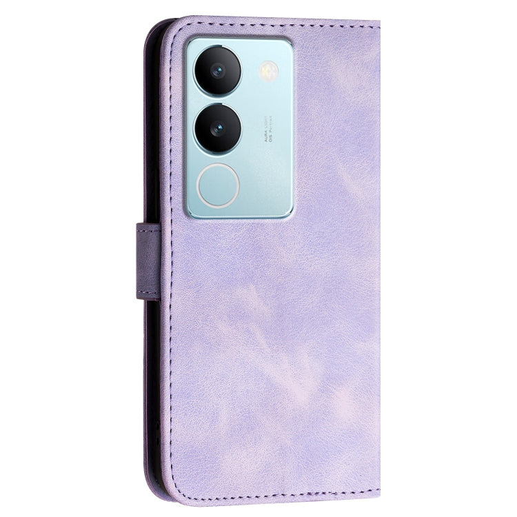 For vivo V29 Pro Grid Butterfly Embossed Pattern Leather Phone Case with Lanyard