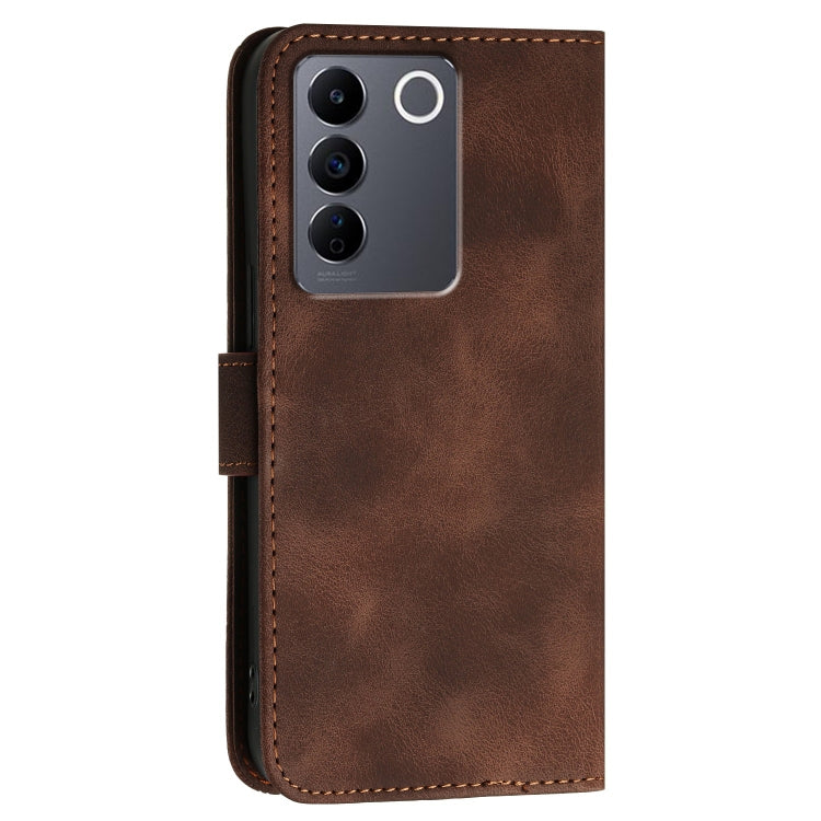 For vivo V27 Pro 5G Global Grid Butterfly Embossed Pattern Leather Phone Case with Lanyard