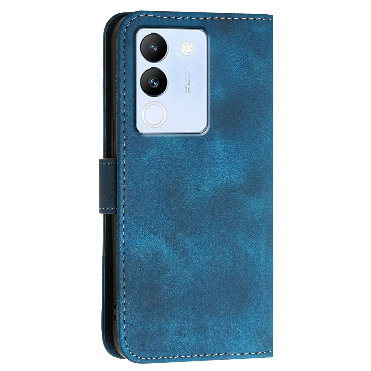 For vivo Y200 5G Global Grid Butterfly Embossed Pattern Leather Phone Case with Lanyard